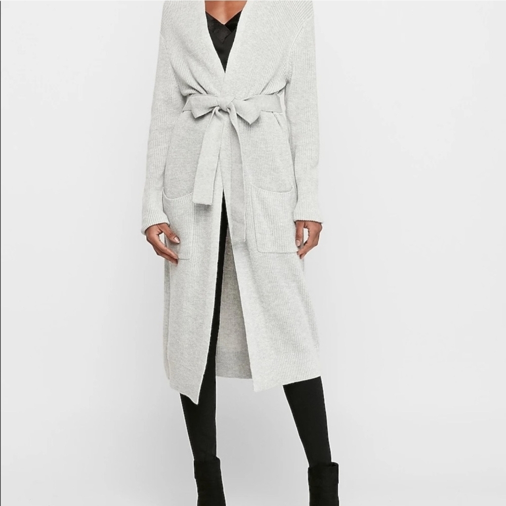 Express Light Gray Womens Long Duster Cardigan With Pocket Size Small, NEW, NWT